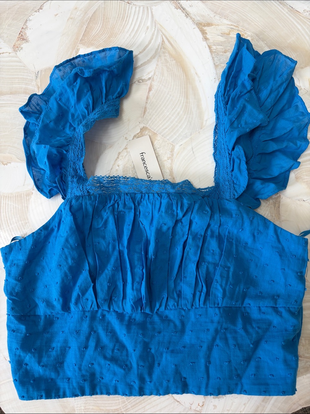 Francesca's Collections Cobalt Blue Ruffle Strap Crop Top